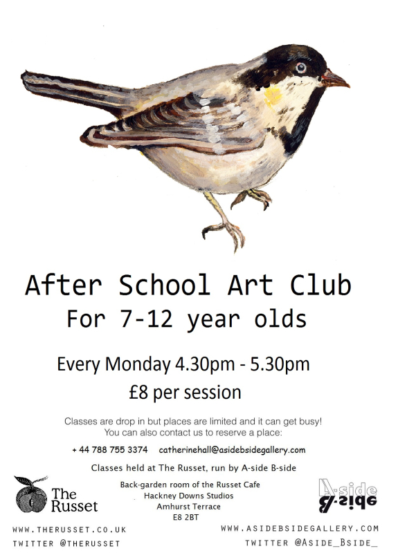 A white bird with black tinted wings set against a white background, with information about the class written underneath