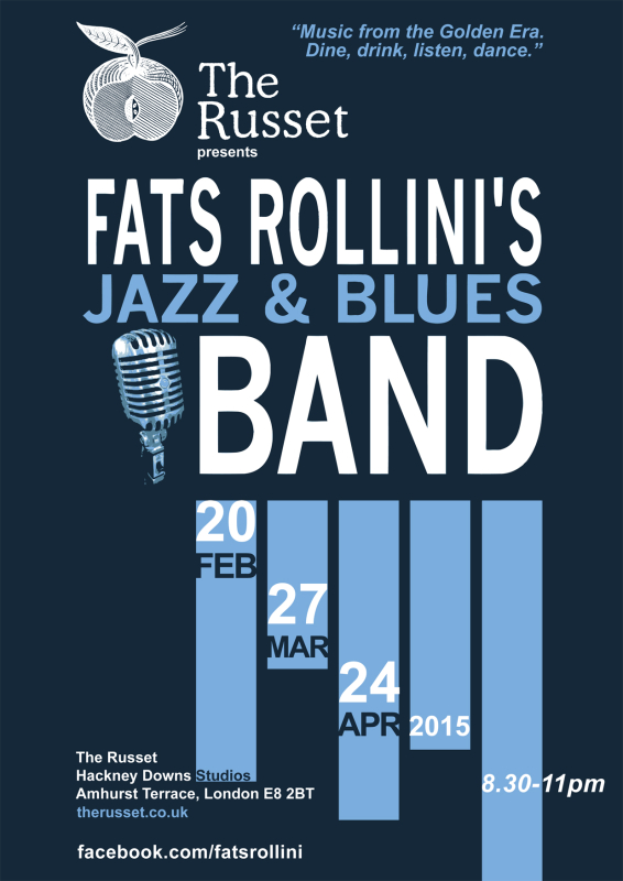 Poster of Event saying Fats Rollini's Jazz and Blues Band