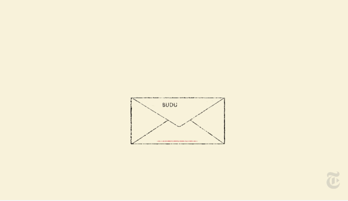 Animated drawing of a sealed letter on a beige background.