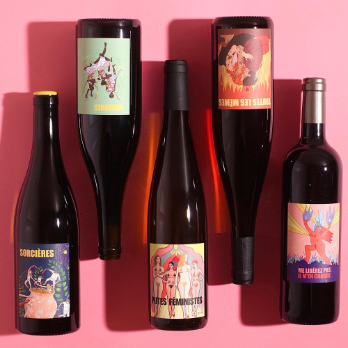 Natural wine bottles with colourful labels from Wingnut Wines, Netil Market