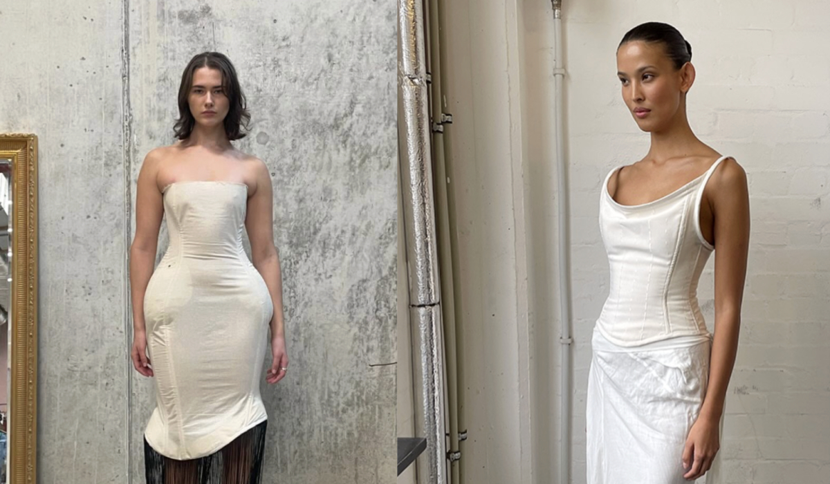 Ellie Misner's collection worn on models inside Netil House